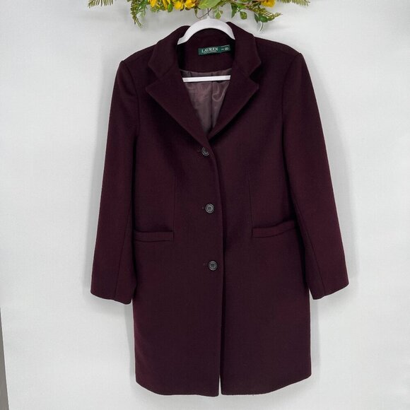 Reefer Wool Blend Coat by Lauren Ralph Lauren Burgundy Women’s Size 14P - Picture 5 of 11